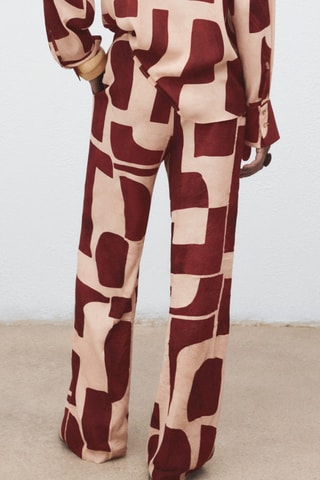 Pantalon fluide imprimé géométrique - Ecru