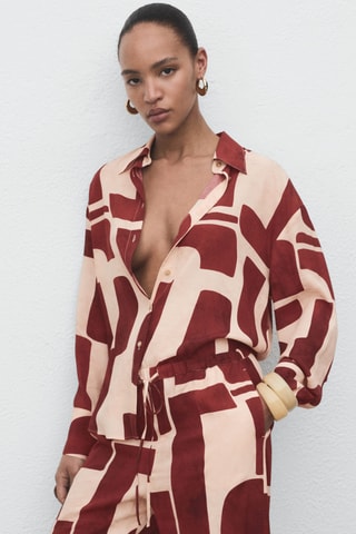 Pantalon fluide imprimé géométrique - Ecru