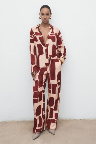 Pantalon fluide imprimé géométrique - Ecru