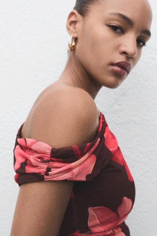 Top asymétrique à fleurs - Marron