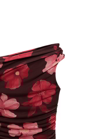 Top asymétrique à fleurs - Marron