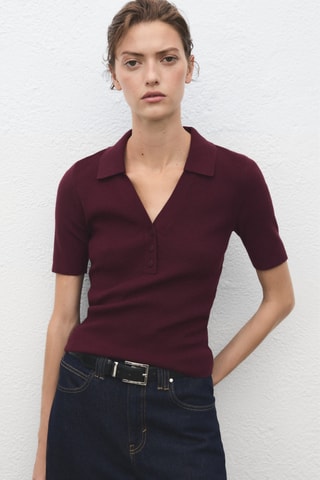 Pull maille fine col classique - Lie-de-vin