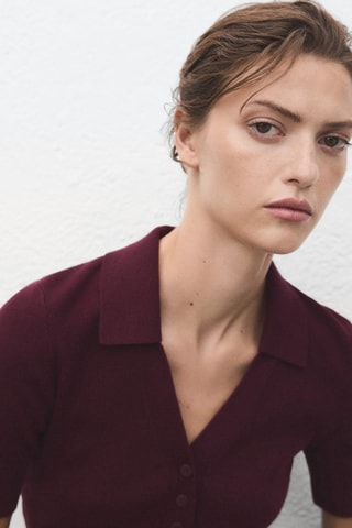 Pull maille fine col classique - Lie-de-vin