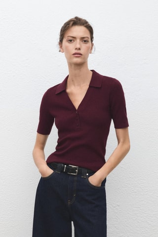 Pull maille fine col classique - Lie-de-vin