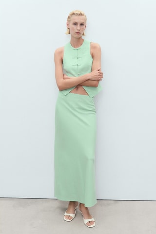 Jupe droite en lin mélangé - Vert pastel