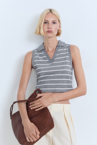 Polo court à rayures - Bleu