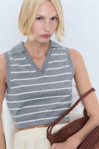 Polo court à rayures - Bleu