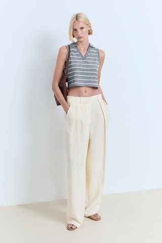 Polo court à rayures - Bleu