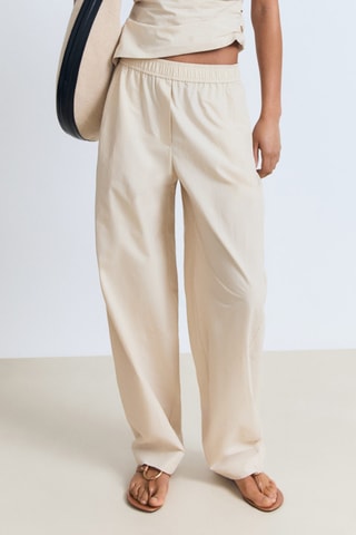 Pantalon paperbag en coton - Ecru