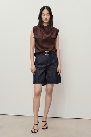 Bermuda en jean taille haute rinse wash - Bleu