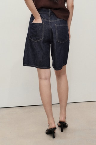 Bermuda en jean taille haute rinse wash - Bleu