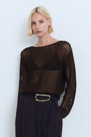 Pull crochet manches longues - Chocolat