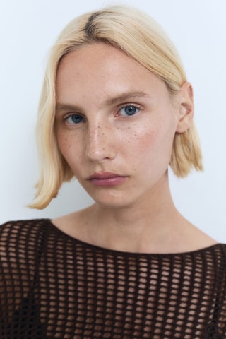 Pull crochet manches longues - Chocolat