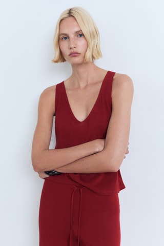 Pantalon droit maille - Rouge