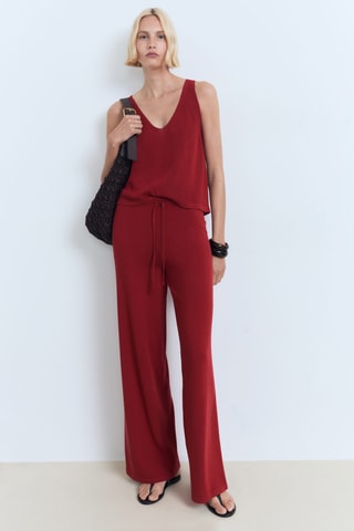 Pantalon droit maille - Rouge