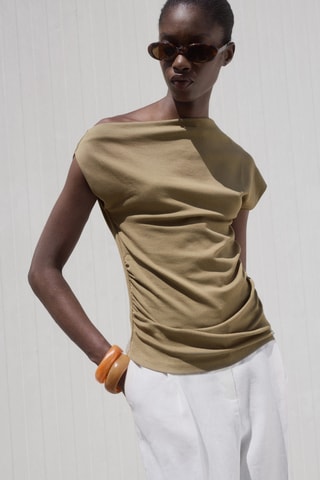 Top algodón cuello asimétrico - Caqui