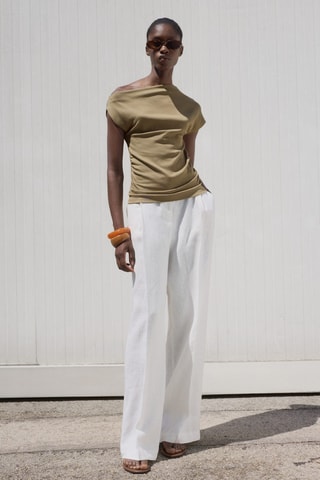 Top algodón cuello asimétrico - Caqui