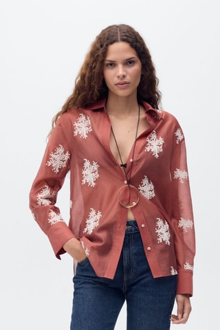 Chemise Lyocell brodée - Rouge orangé