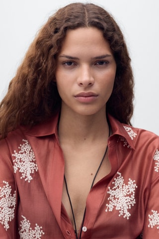 Chemise Lyocell brodée - Rouge orangé