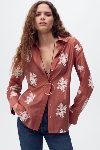 Chemise Lyocell brodée - Rouge orangé