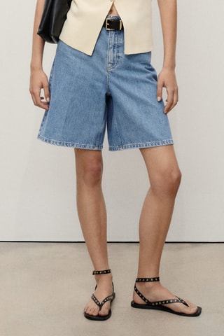 Bermuda en jean droit taille haute - Bleu