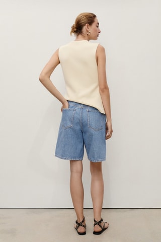 Bermuda en jean droit taille haute - Bleu