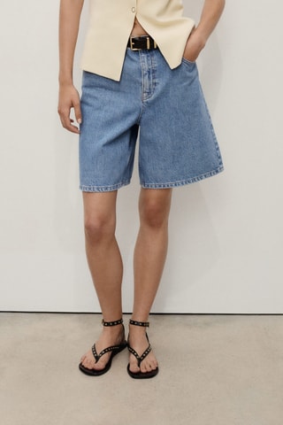 Bermuda en jean droit taille haute - Bleu