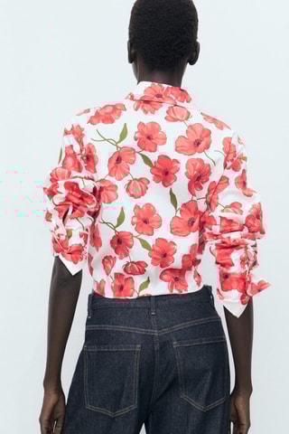 Chemise popeline imprimé à fleurs - Blanc cassé