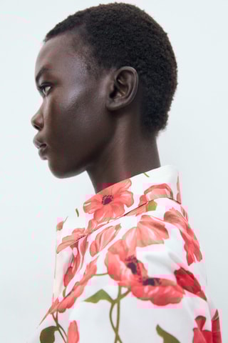 Chemise popeline imprimé à fleurs - Blanc cassé