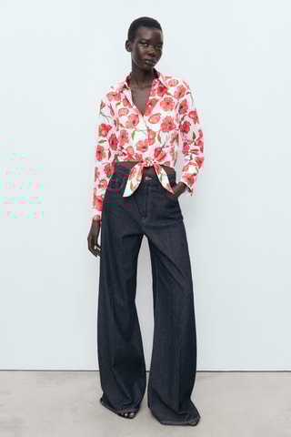 Chemise popeline imprimé à fleurs - Blanc cassé