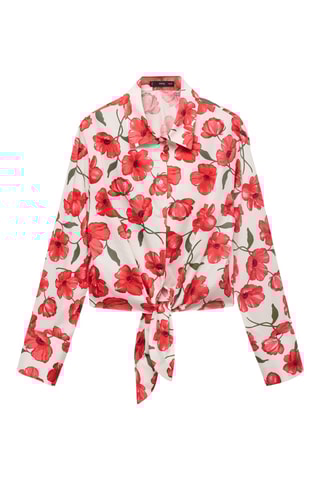 Chemise popeline imprimé à fleurs - Blanc cassé