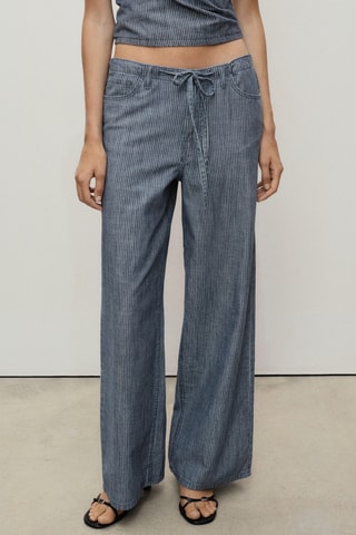 Pantalon wideleg denim avec ceinture - Bleu