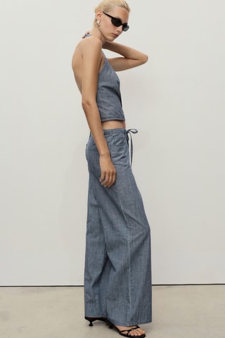 Pantalon wideleg denim avec ceinture - Bleu