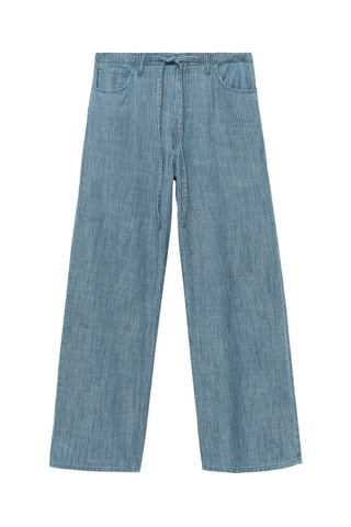 Pantalon wideleg denim avec ceinture - Bleu
