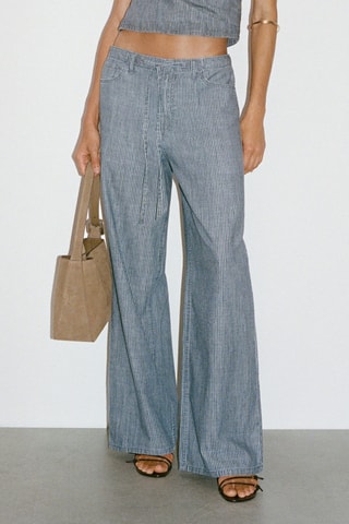 Pantalon wideleg denim avec ceinture - Bleu