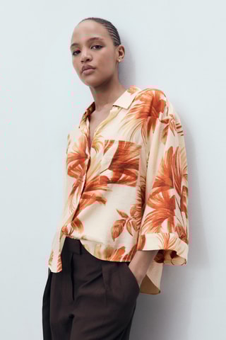 Chemise palmier manches trois quarts - Blanc cassé