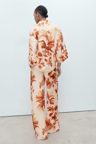 Chemise palmier manches trois quarts - Blanc cassé