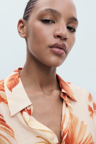 Chemise palmier manches trois quarts - Blanc cassé