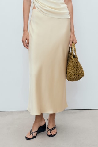 Jupe midi satinée - Jaune