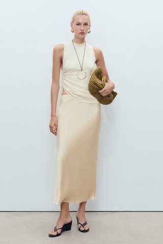 Jupe midi satinée - Jaune