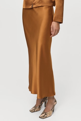 Jupe midi satinée - Cognac