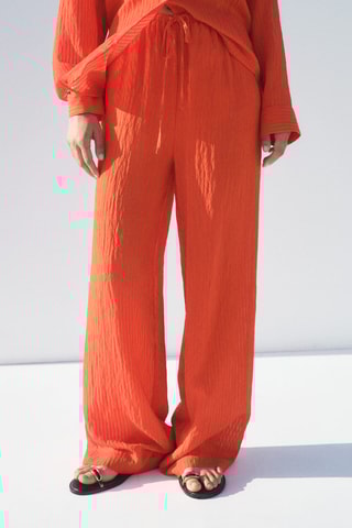 Pantalon droit effet froissé - Orange