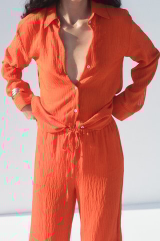Pantalon droit effet froissé - Orange