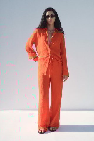 Pantalon droit effet froissé - Orange