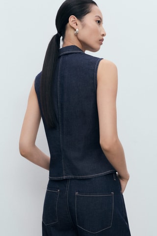 Top denim coutures contrastantes - Bleu