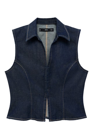 Top denim coutures contrastantes - Bleu