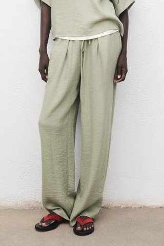 Pantalon droit texturé - Vert d'eau