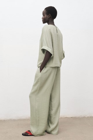 Pantalon droit texturé - Vert d'eau