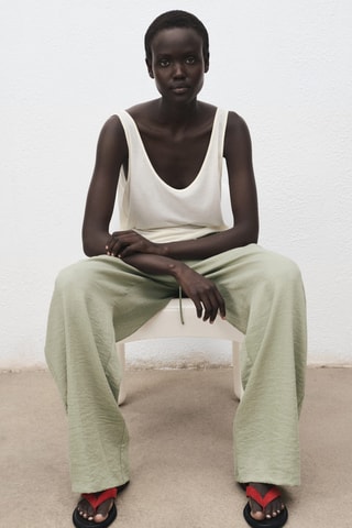 Pantalon droit texturé - Vert d'eau