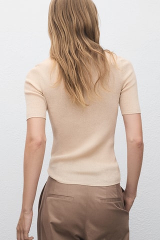 Pull maille côtelée col classique - Ecru